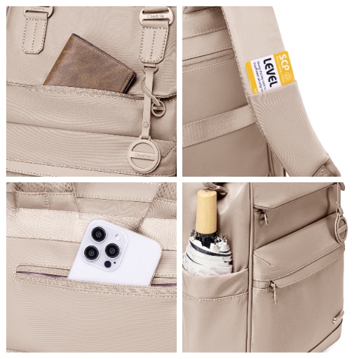 Rucsac dama laptop 16L cu 13 buzunare, elegant, bej si impermeabil Chantria CB00788khaki