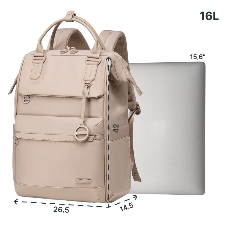 Rucsac dama laptop 16L cu 13 buzunare, elegant, bej si impermeabil Chantria CB00788khaki