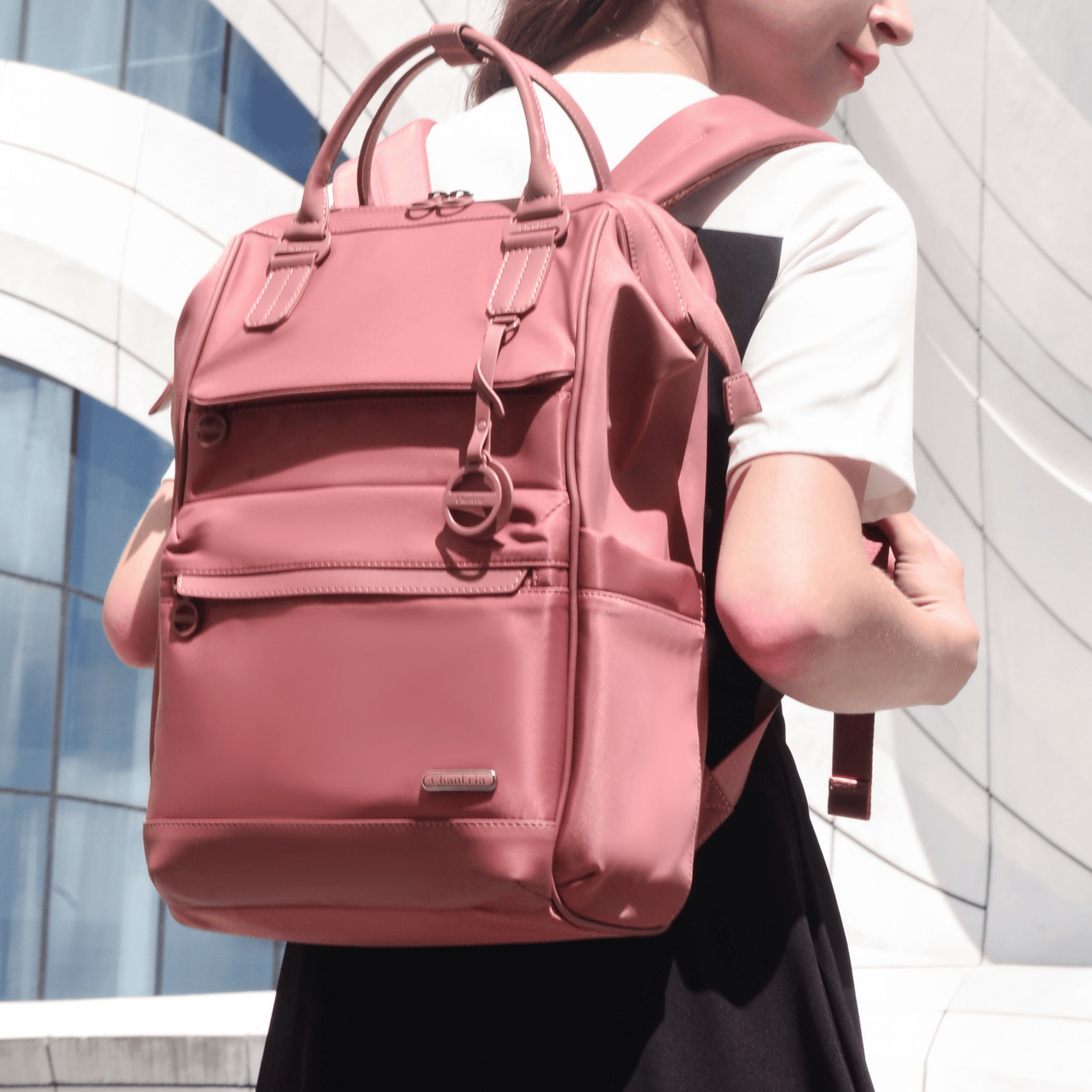 Rucsac dama laptop 16L cu 13 compartimente, stil elegant si design impermeabil Chantria CB00788rose