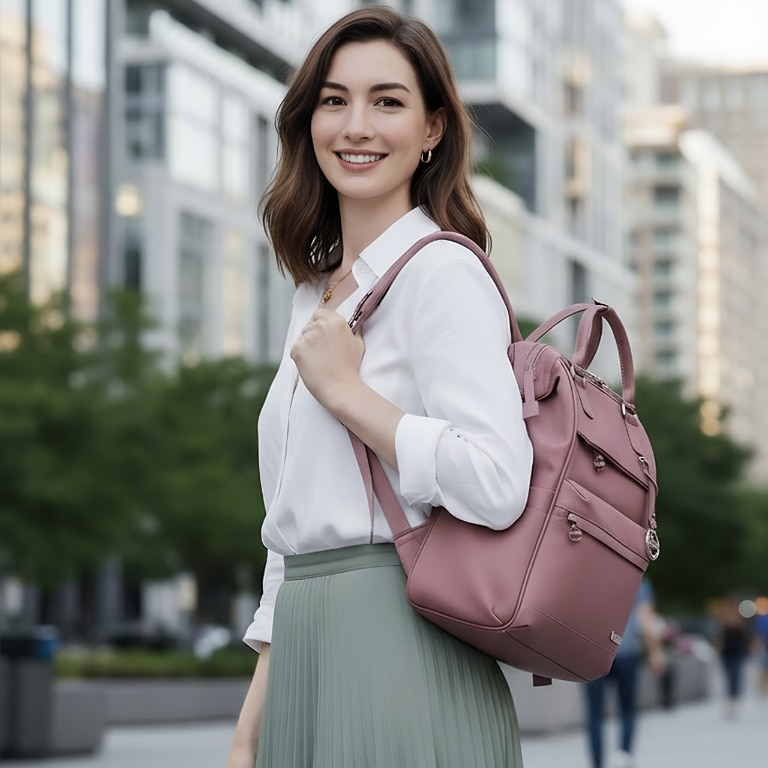 Rucsac dama laptop 16L cu 13 compartimente, stil elegant si design impermeabil Chantria CB00788rose