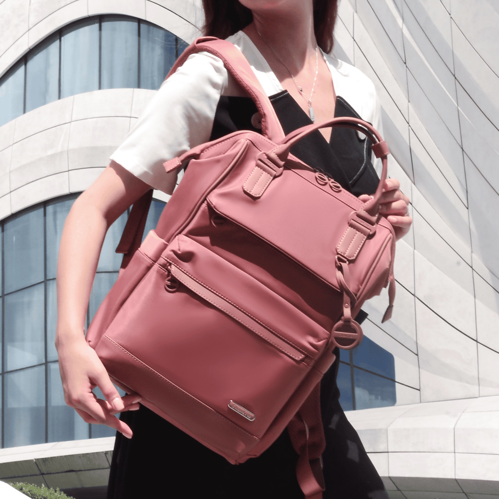 Rucsac dama laptop 16L cu 13 compartimente, stil elegant si design impermeabil Chantria CB00788rose