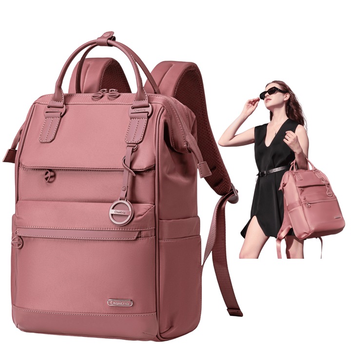 Női laptop hátizsák, 16 literes, 13 rekesszel, elegáns stílusban és vízálló kivitelben, Chantria CB00788rose