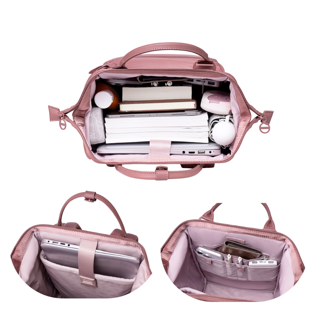 Rucsac dama laptop 16L cu 13 compartimente, stil elegant si design impermeabil Chantria CB00788rose