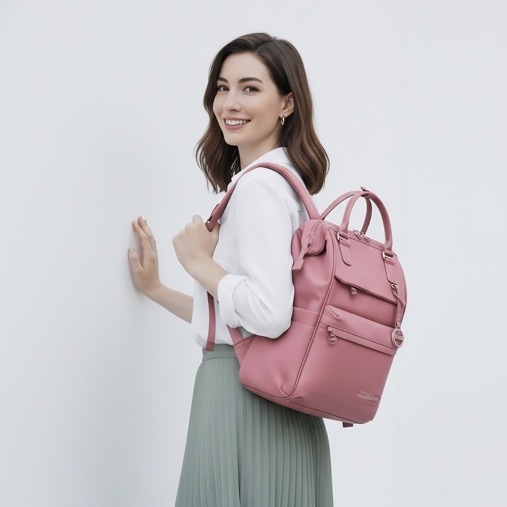 Rucsac dama laptop 16L cu 13 compartimente, stil elegant si design impermeabil Chantria CB00788rose