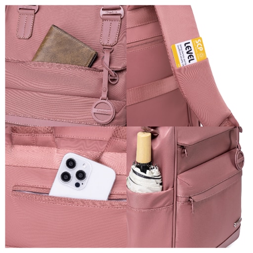Rucsac dama laptop 16L cu 13 compartimente, stil elegant si design impermeabil Chantria CB00788rose