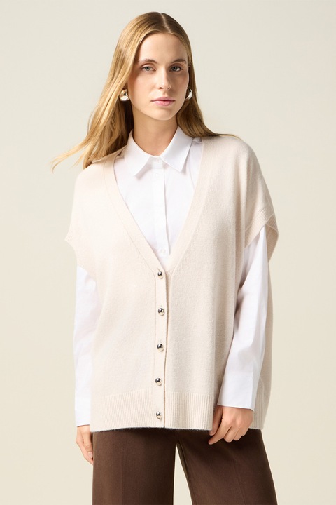 OLTRE, Cardigan din amestec de lana cu decolteu in V, Roz pal, M-L