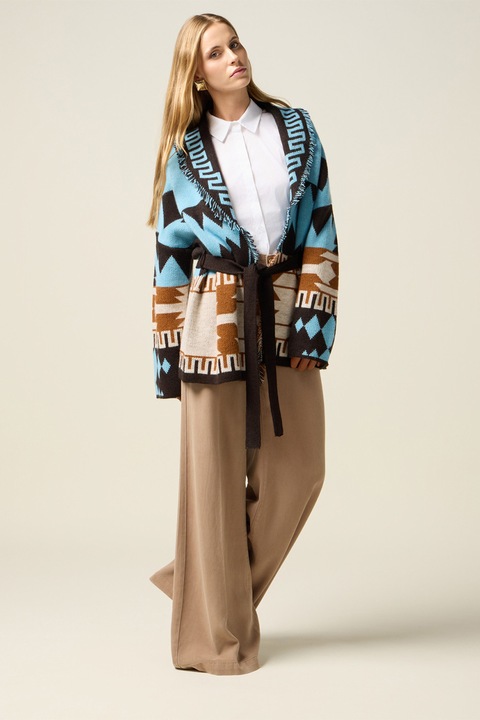 Oltre, Pantaloni cu croiala ampla si talie inalta, Maro nisip, 36