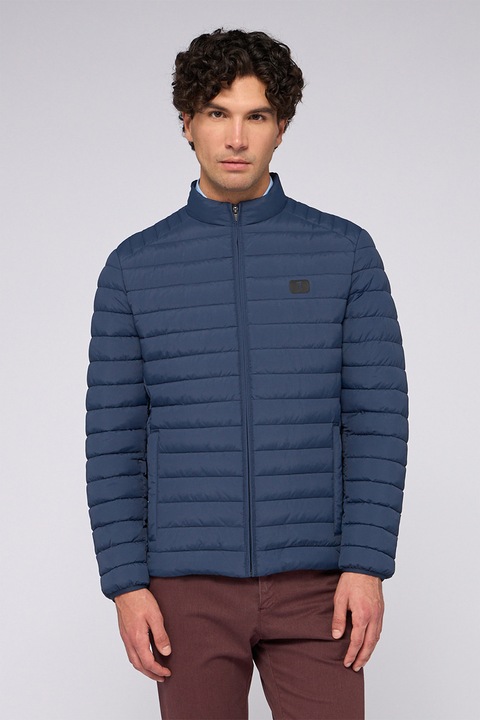 Trussardi, Geaca matlasata cu buzunare cu fermoar, Albastru inchis, 44