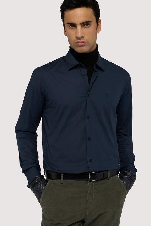 Trussardi, Camasa uni regular fit, Gri carbune