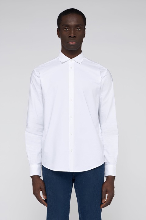 Trussardi, Camasa uni de bumbac, Alb