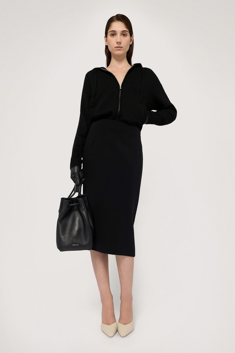 Trussardi, Fusta midi cambrata cu model uni, Negru