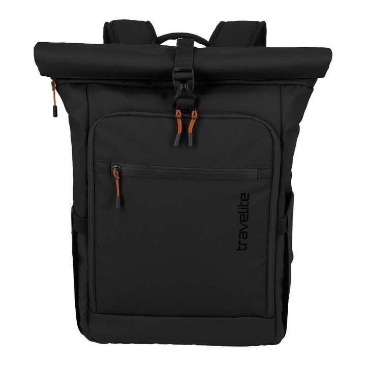 Rucsac Travelite Briize M roll-up, negru, compartiment pentru laptop, dimensiuni conforme bagaj de cabină