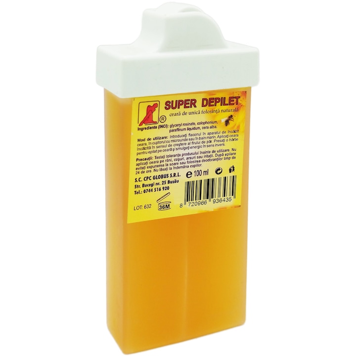 Ceara epilatoare naturala pentru mustata, axila si inghinal, fara aditivi, coloranti sau siliconi, cartus cu aplicator mic, 100ml, Super Depilet Globus