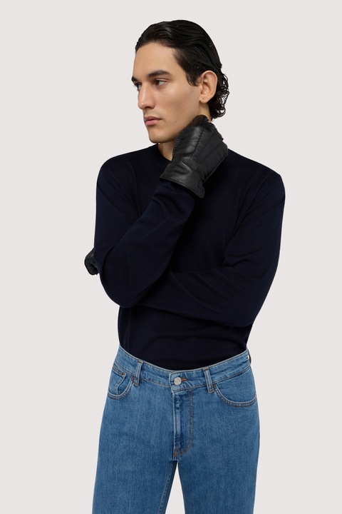 TRUSSARDI, Pulover din lana virgina cu decolteu la baza gatuluii, Albastru ultramarin