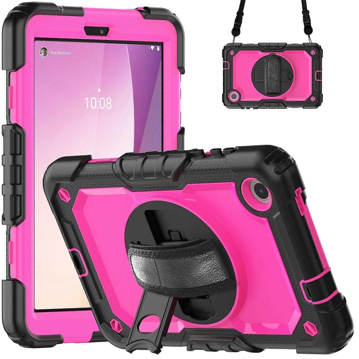 Husa tableta pentru Lenovo Tab M8 4th Gen, silicon, rosu, cu curea de umar