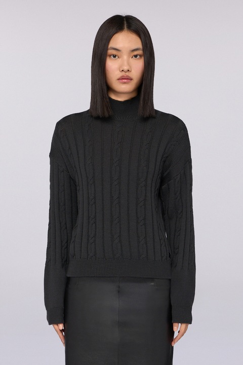 TRUSSARDI, Pulover cu model torsade si guler inalt, Negru