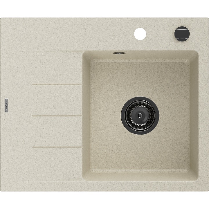 Chiuvetă granit Mexen Ben, 1 compartiment, bej, 600x500mm, sifon negru