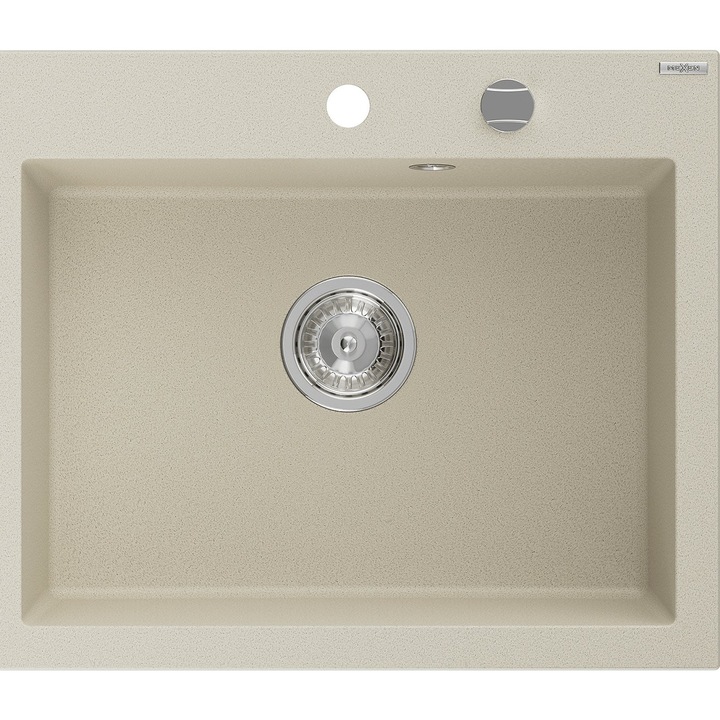 Chiuvetă granit Mexen Elix 1 compartiment bej 600x500mm, sifon crom