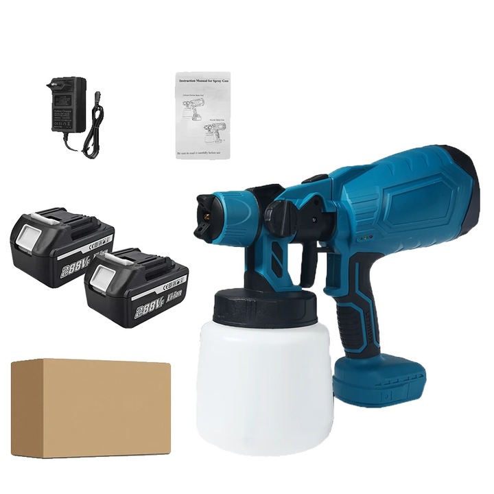 Pistol de vopsit HVLP, 2 baterii, albastru, 1000ml, 210W, 30000RPM