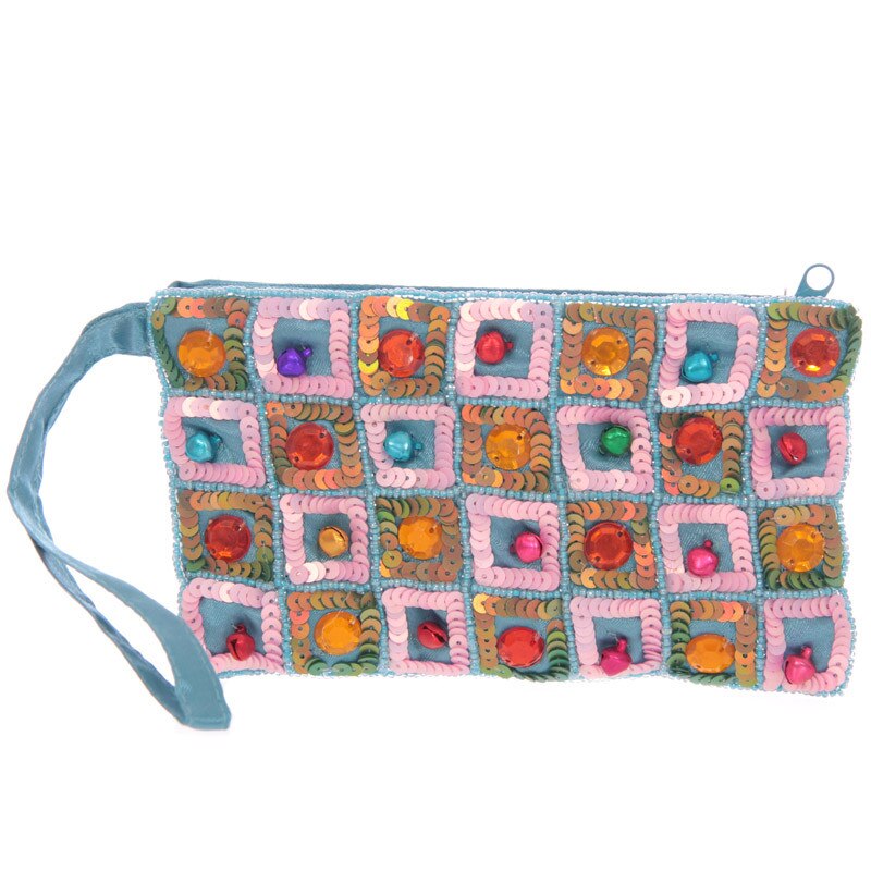 Portofel dama, culoare predominanta albastra, material textil