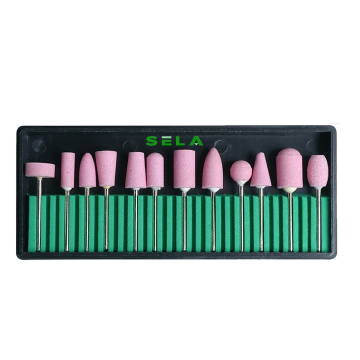 Set de 12 capete pentru freza, din ceramica, roz, CFS13, Sela