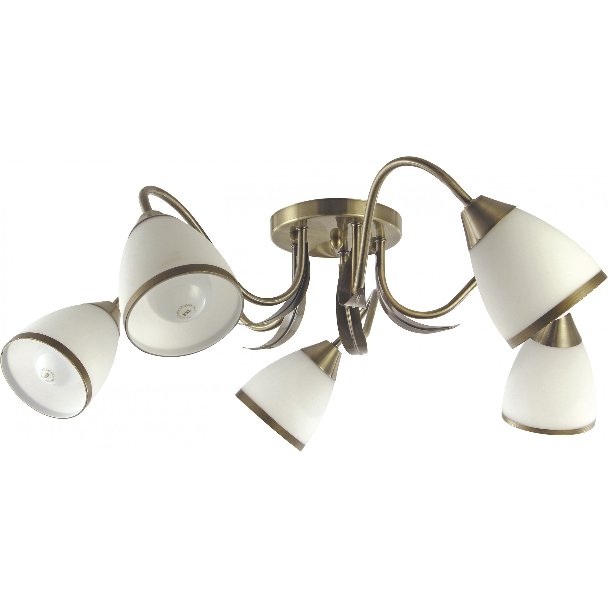 Lustra plafon E27, 5 x 60w Andreea, abajur alb + auriu