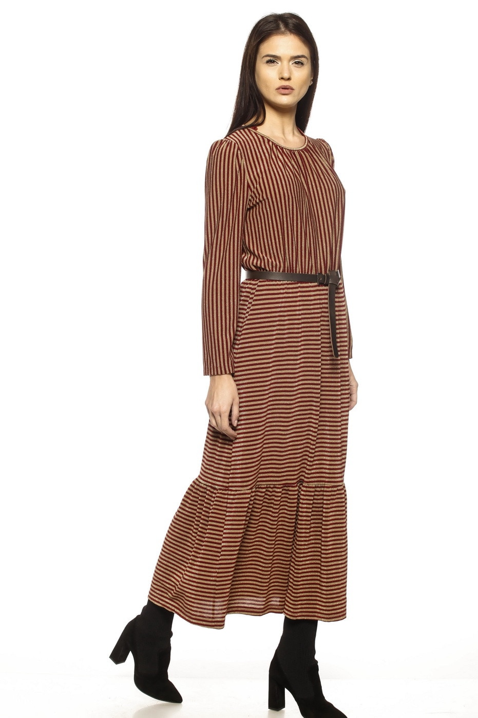 Rochie lunga cu fir metalic, MIYU, rosie