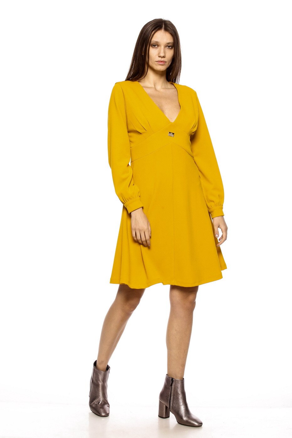 Rochie de zi, cu maneci lungi, MIYU, ocru