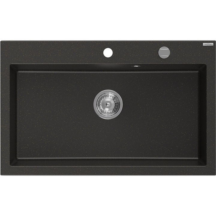 Chiuvetă de bucătărie Mexen Elix granit 1-camera 800x500mm, negru/auriu metalic, sifon crom