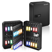 Cutie metalica chei cu cod numeric, Goxawee, G5328, 50 de etichete cheie colorate, cutie de valori securizata pentru birou, magazin sau acasa, Negru