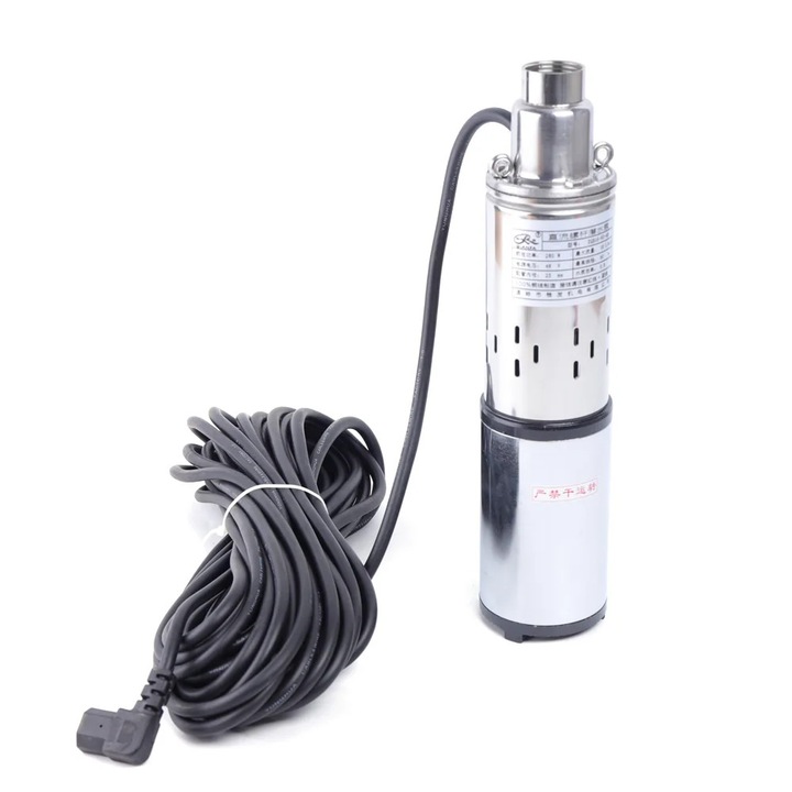 Pompa solara pentru put adanc, Pompa submersibila, 48V DC, 280W, 16 l/min, inaltime 60 m, IPX8, stecher UE, Argintiu