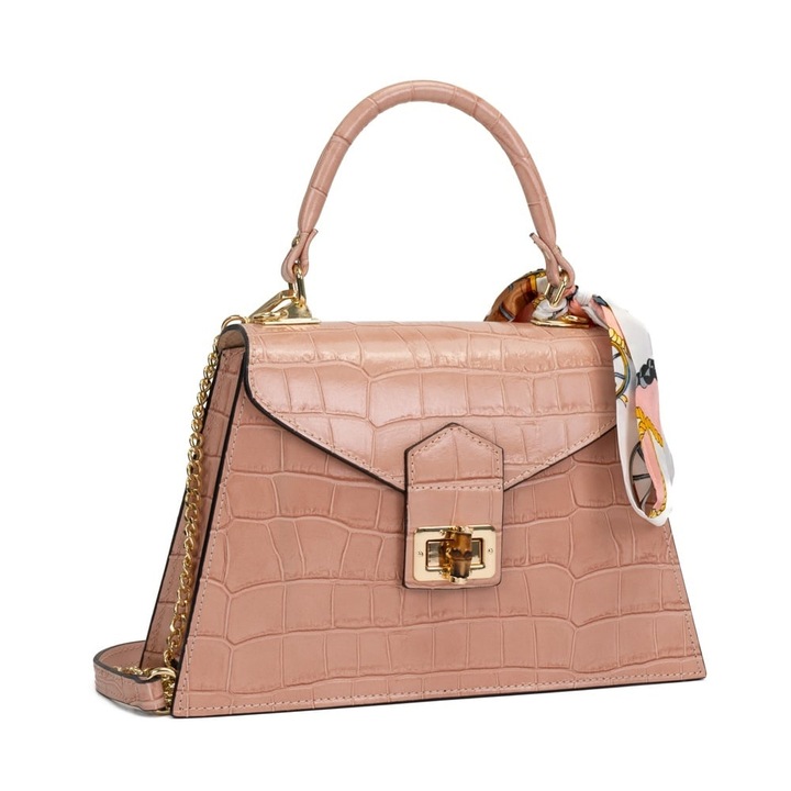 Poseta Piele Noemi - Roz Pudra, Geanta Casual din Piele Naturala, Geanta, Genti