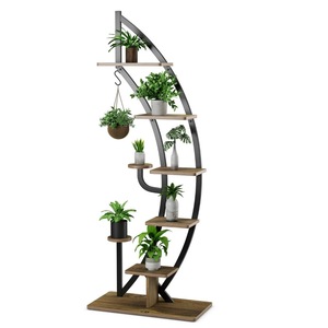 Suport de Plante Metalic Northix, 7 Niveluri, Semilună, 60x30cm, Negru