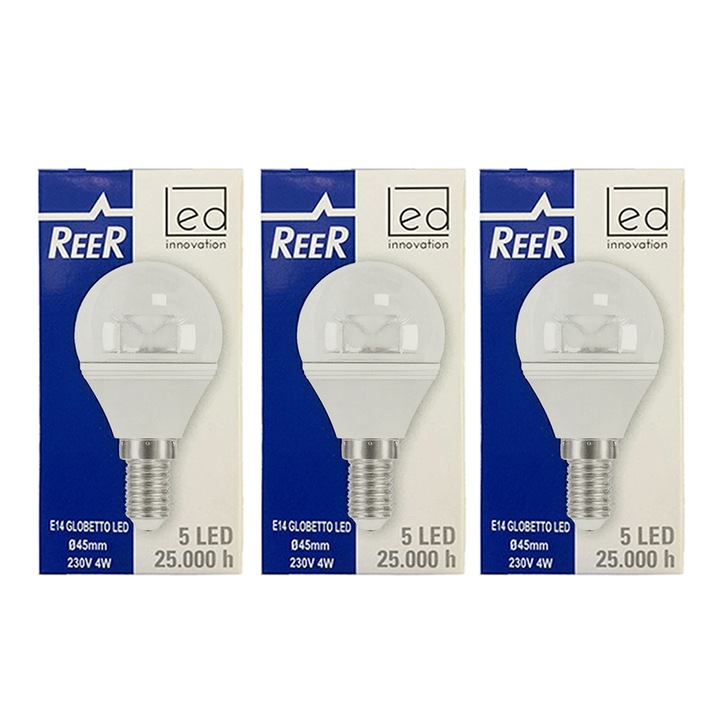 ReeR LED izzókészlet *703799-A-3 16037-RO DC, 3 darab, E14, 4W, 2700K, 250 lm, 45mm, A+, Fehér