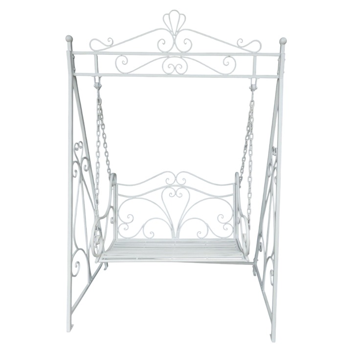 Balansoar din fier forjat cu structura rezistenta, alb, H. 223 x 150 cm