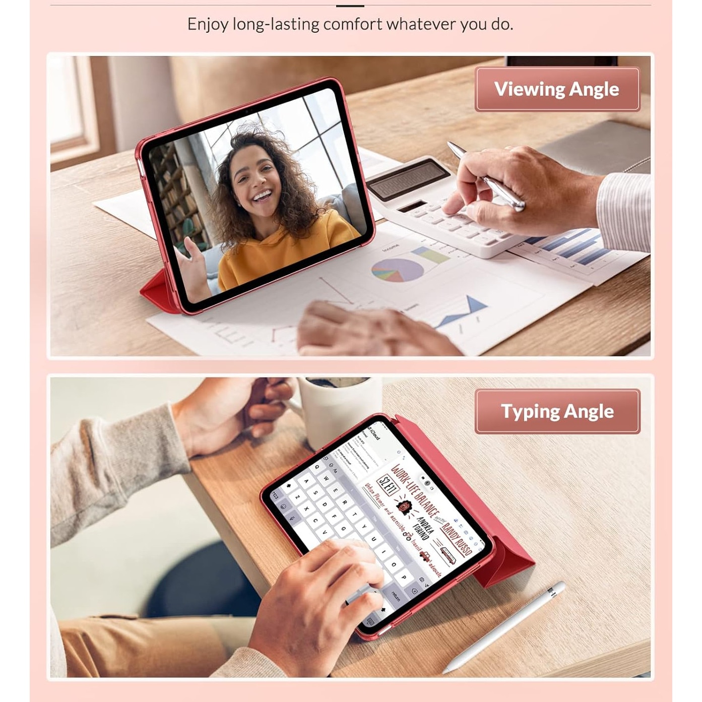 Husa premium Sigloo, compatibila cu iPad 11" (Gen. 11, 2025) / iPad 10.9" (Gen. 10, 2022) – Slim, Tri-Fold Magnetic, Piele Ecologica, Rosu