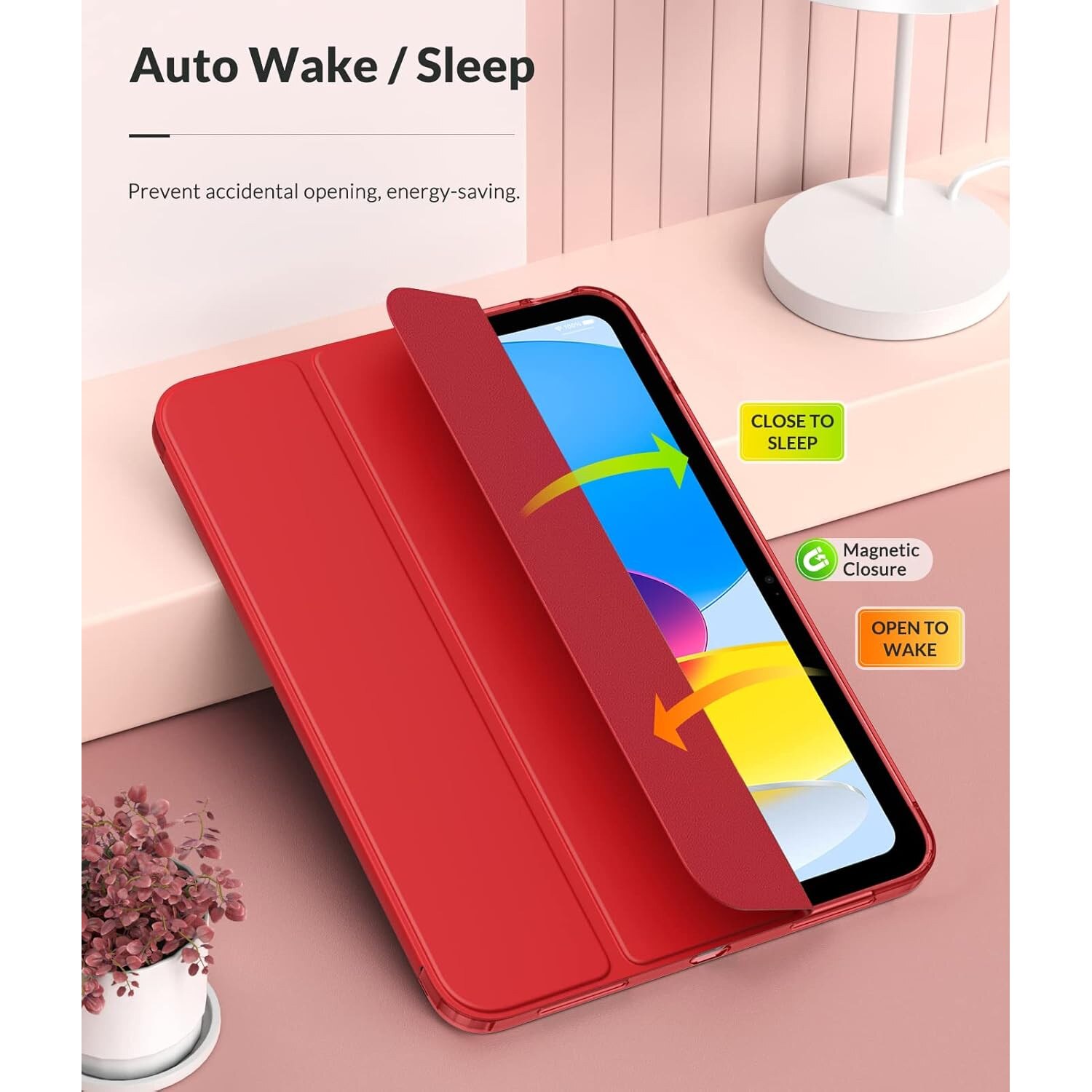 Husa premium Sigloo, compatibila cu iPad 11" (Gen. 11, 2025) / iPad 10.9" (Gen. 10, 2022) – Slim, Tri-Fold Magnetic, Piele Ecologica, Rosu