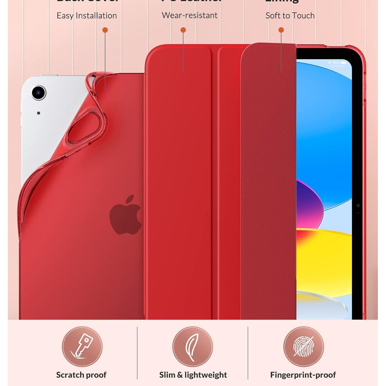 Husa premium Sigloo, compatibila cu iPad 11" (Gen. 11, 2025) / iPad 10.9" (Gen. 10, 2022) – Slim, Tri-Fold Magnetic, Piele Ecologica, Rosu