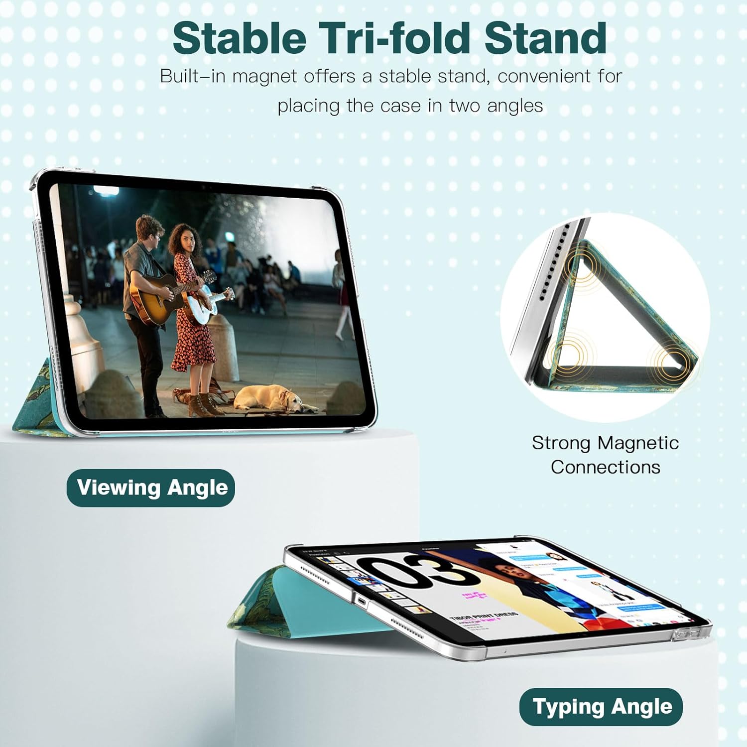 Husa Sigloo pentru tableta iPad 11" (Gen. 11, 2025) / iPad 10.9" (Gen. 10, 2022) – Slim, Tri-Fold Magnetic, Piele Ecologica, model Lazy Cat
