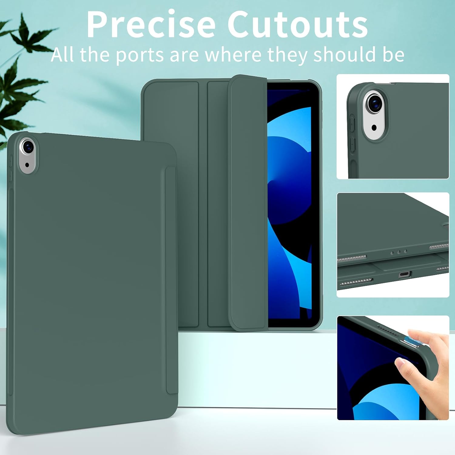 Husa premium Sigloo, compatibila cu iPad 11" (Gen. 11, 2025) / iPad 10.9" (Gen. 10, 2022) – Slim, Tri-Fold Magnetic, Piele Ecologica, Verde