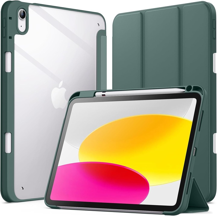 Sigloo tok iPad 11" (11. gen, 2025) / iPad 10.9" (10. gen, 2022) tablettához – Háromrészes mágneses, Stylus tartóval, Átlátszó hátlappal – Zöld