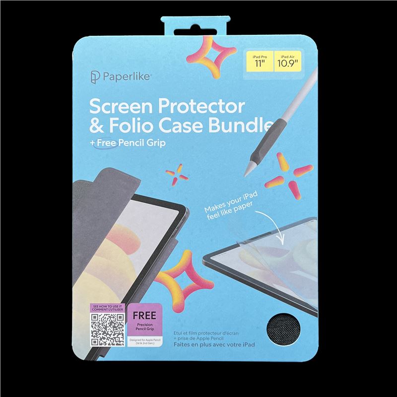 Kit protectie Folio Paperlike, Husa si 2 Folii protectie ecran, compatibil cu iPad Pro 11 inch/iPad Air 10.9 inch, Negru/Transparent