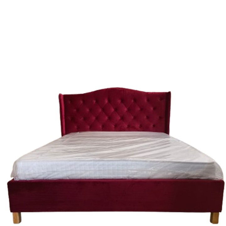 Pat Beny 3 Tapitat Cu Catifea Rosie, 160×200 cm, Fara Saltea