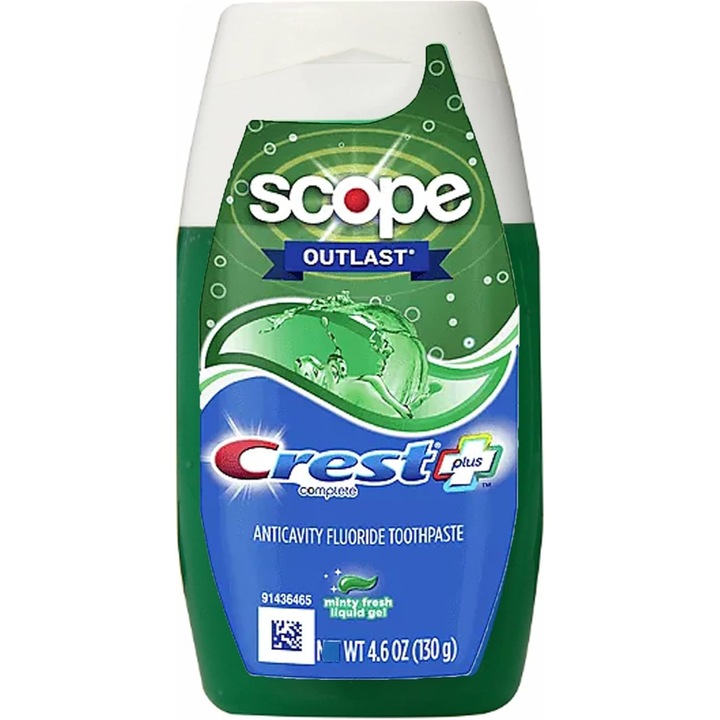 Паста за зъби гел, Crest 3D White, Complete Scope Outlast, Ментов Свеж Течен Гел, Бори се с образуването на зъбен камък и плака, 130гр