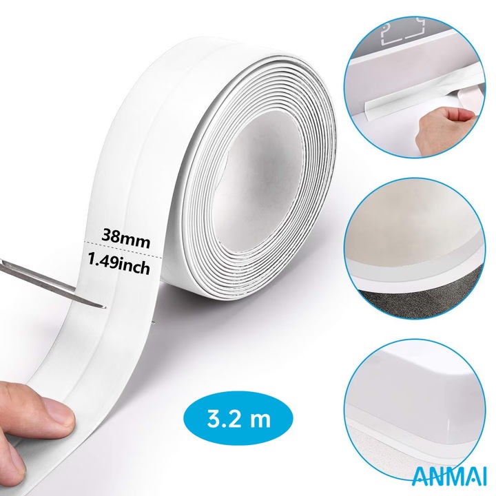 Banda Adeziva pentru Izolare si Etansare Chiuveta, Anmai, Plita, Cada si Cabina de Dus, 3.2m x 3.8cm, Premium Universal, Alb