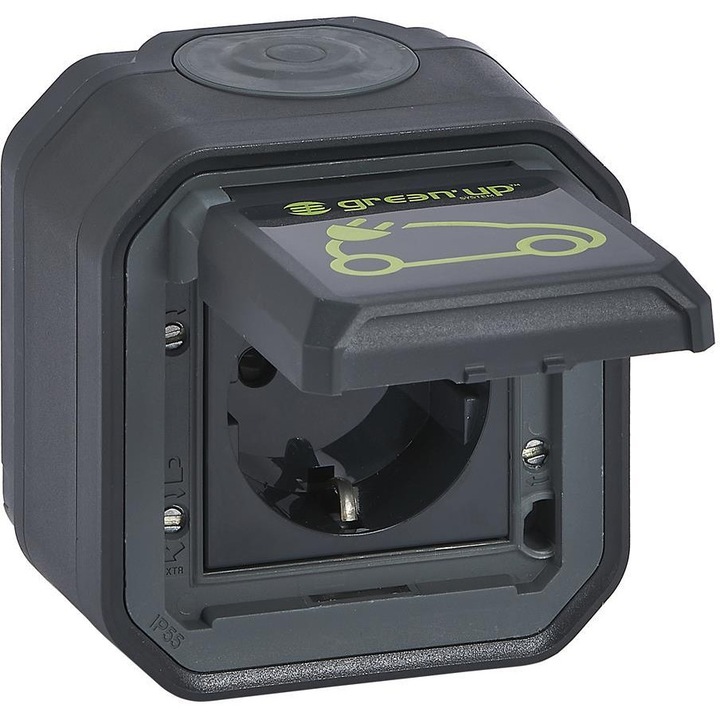 Подсилен Шуко контакт за зареждане на електромобили Legrand, 3.7kW, 16A, IP55, IK10, за открит монтаж