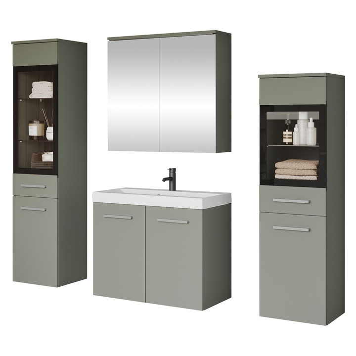 Set mobilier baie Apogon II, MIRJAN 24, verde cetos, 60x47x35cm, 30x132x30cm, 30x109x30cm, 60x60x20cm