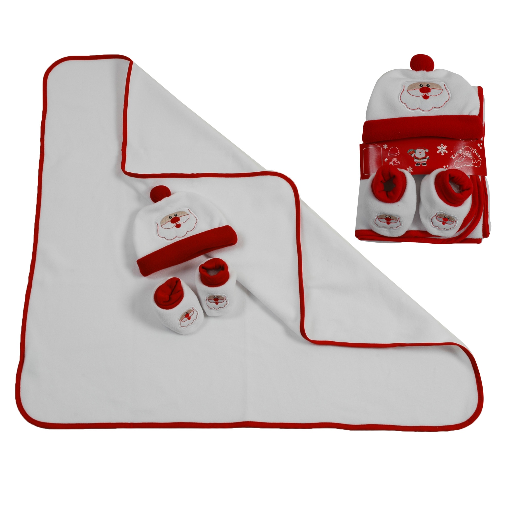 Set cadou Craciun 3 piese King Bear cu paturica, totosei si caciulita, 0-3 luni