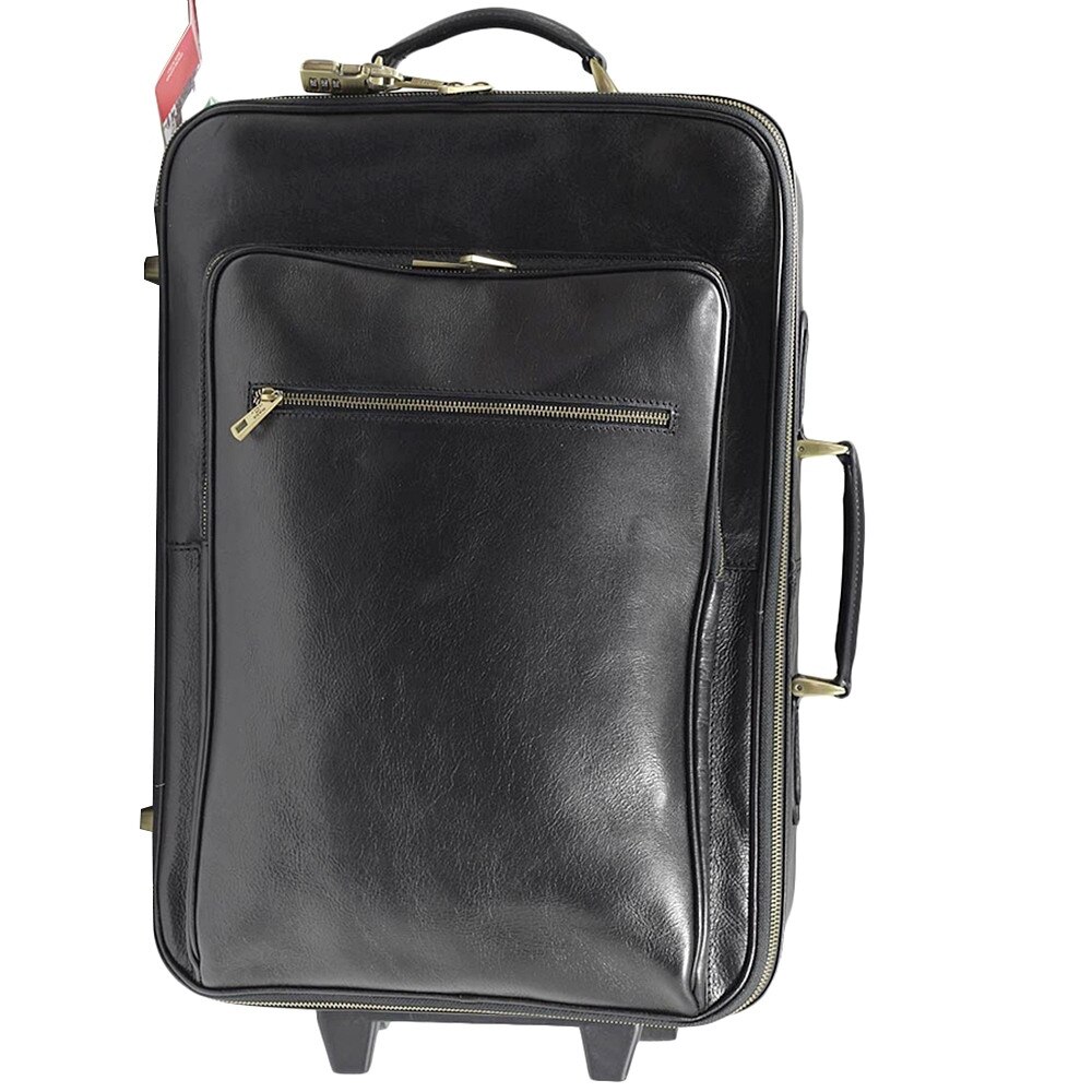 Troler de voiaj din piele naturala Suveran Piele naturala vachetta, 8801, negru