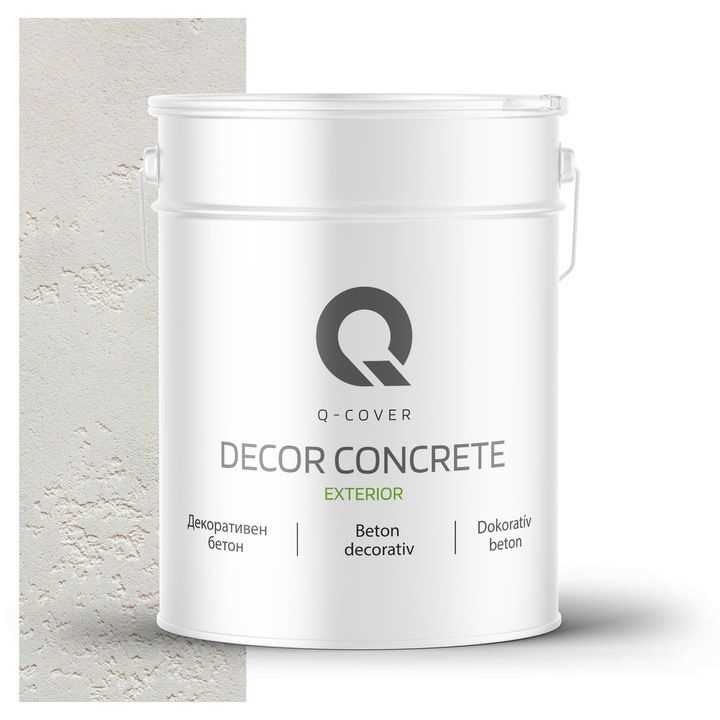 Beton decorativ pentru exterior, Q-COVER, Alb F101, Gata de utilizare, Pe baza de dispersie acrilica si siliconica, Stabilitate a culorii, Rezistenta buna la socuri, zgariere, uzura, Durabilitate, Ornamental, 15KG